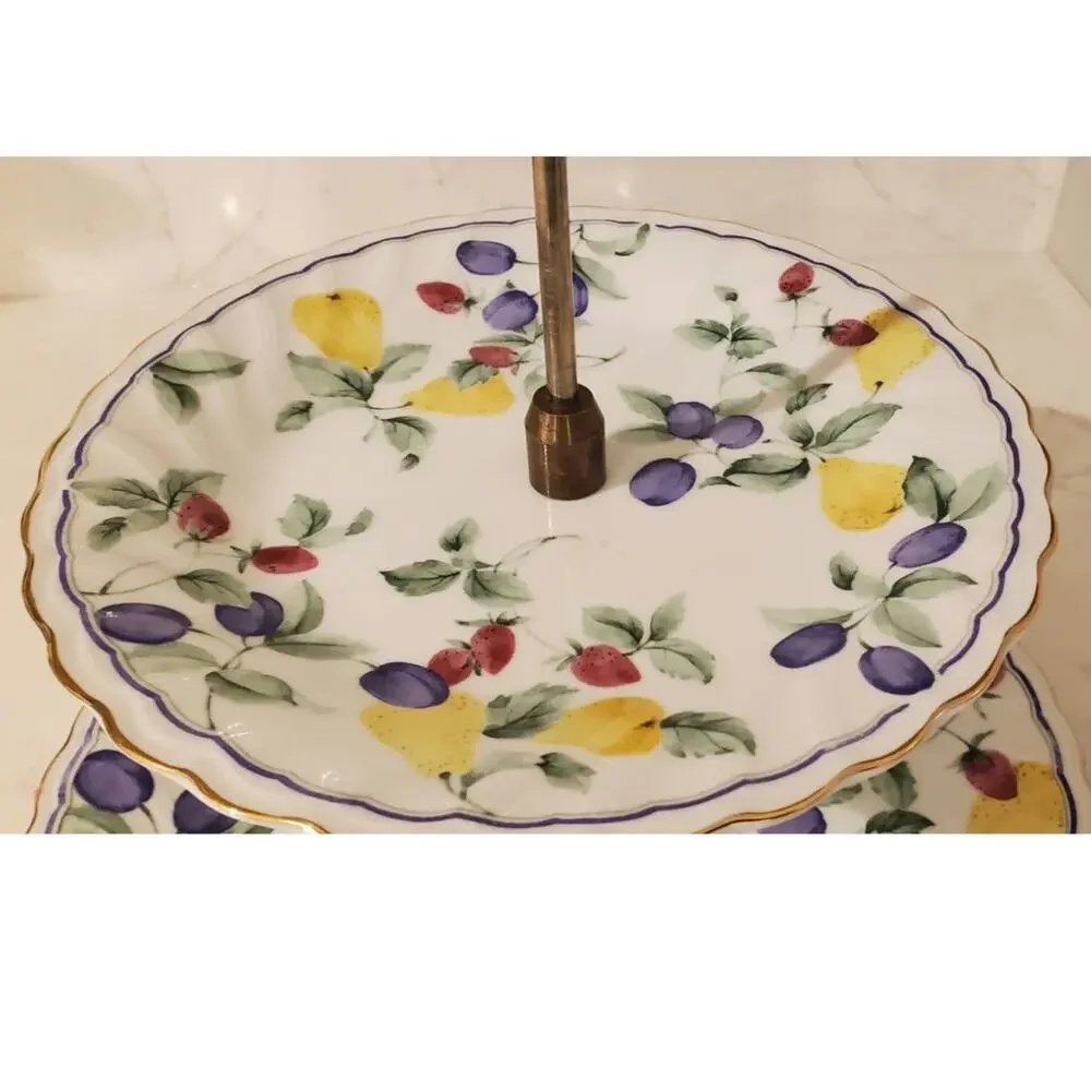 Vintage Two Tiered Ceramic Serving Dish Fruit Design Contemporary 1980s Japan